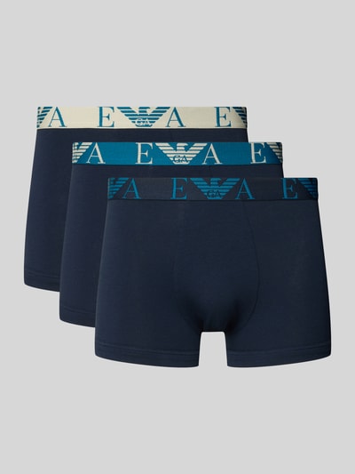 Produktfoto, Trunks im 3er-Pack mit elastischem Logo-Bund von Emporio Armani aus Baumwoll-Mix mit Stretch-Anteil in Dunkelblau, Körpernaher-Schnitt
