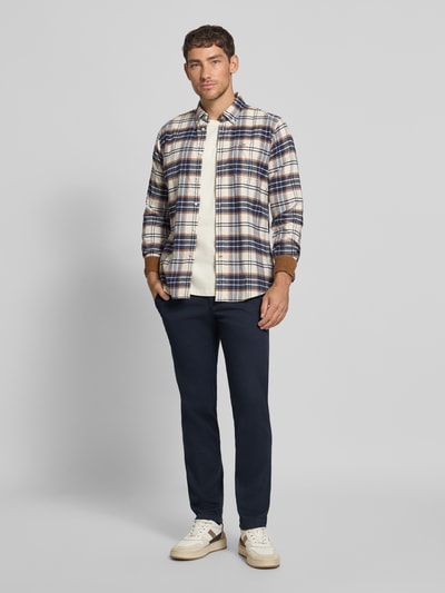 Marc O'Polo Shaped fit chino van katoenmix, model 'STIG' Marineblauw - 1