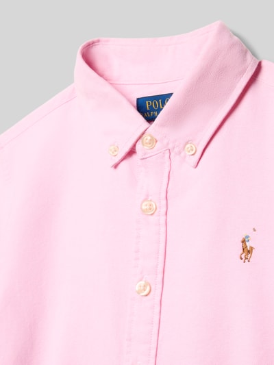 Polo Ralph Lauren Teens Sukienka koszulowa z wyhaftowanym logo i kołnierzykiem typu button down Różowy 2