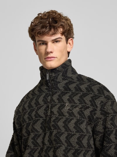 KARL KANI Fleecepullover met opstaande kraag en ritssluiting Zwart - 3