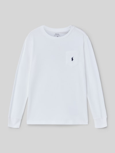 Produktfoto, Regular Fit Langarmshirt aus reiner Baumwolle von Polo Ralph Lauren Kids in Weiß, unifarben, Logo-Stitching, Jersey-Textur