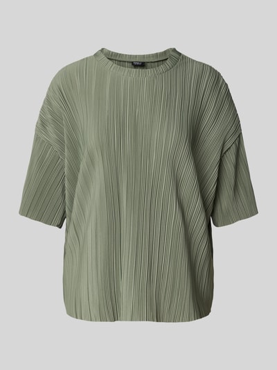 Only Boxy fit T-shirt met plissés, model 'RAVENNA' Rietgroen - 2