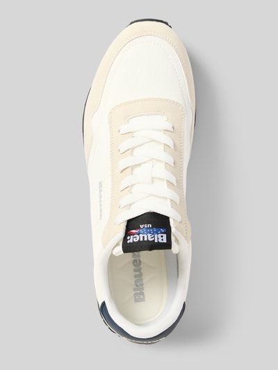 Productfoto, Sneaker met logo-detail model 'Falcon' van Blauer USA, afgeronde fit, crèmekleurig-wit, profielzool, vetersluiting, detailopname, hakhoogte 3 cm, schachthoogte 9 cm, schachtwijdte 10 cm
