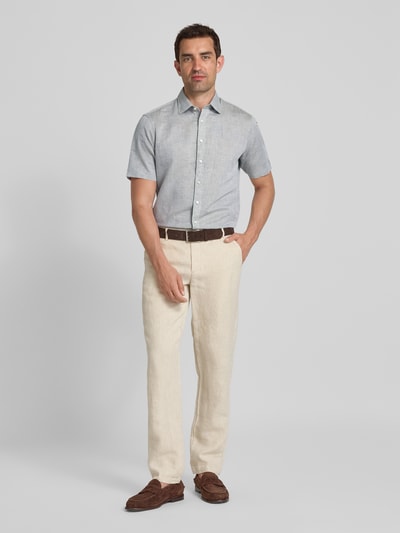 Jake*s Slim Fit Leinenhemd mit Knopfleiste Hellgruen 1