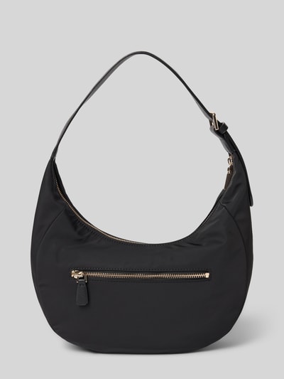 Produktfoto, schwarze Shoulder Bag mit Logo-Detail Modell 'Gemma' von GUESS, Reißverschluss, schlicht, glatte Oberfläche, klare Formen.