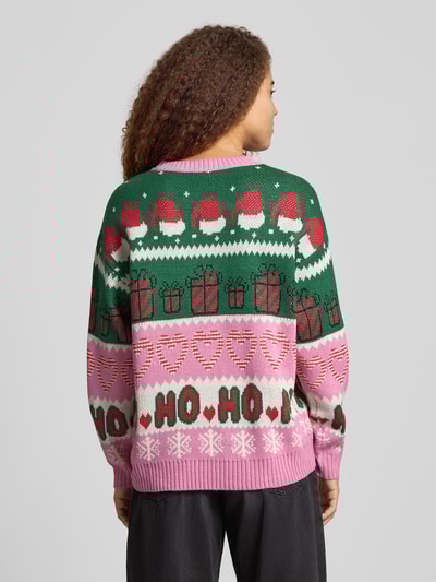 Only Regular fit kersttrui met glitterdetails, model ''XMAS HOHO' Roze - 5