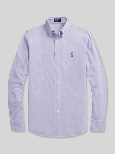 Produktfoto, Bluzka koszulowa z wyhaftowanym logo Hemdbluse mit Label-Stitching von Polo Ralph Lauren, bawełna, krój slim fit, kołnierzyk typu button down, listwa guzikowa, długość tyłu w rozmiarze S 67 cm, długość rękawów w rozmiarze S 64 cm