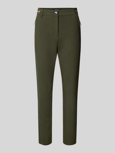 Produktfoto, Slim Fit Hose mit Reißverschlusstaschen von Marc Cain in Olivgrün, Material-Mix mit Viskose-Anteil, glatte Textur