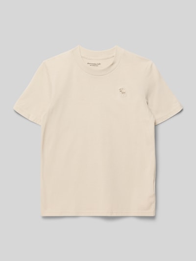 Produktfoto, cremefarbenes T-Shirt mit Rundhalsausschnitt und Label-Stitching von Abercrombie&Fitch, Regular Fit, dezente Struktur
