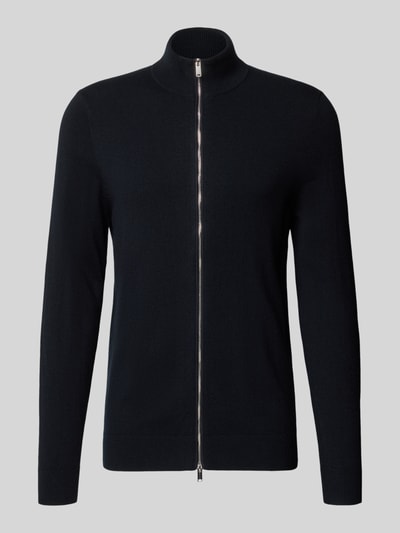 Productfoto, Slim Fit Pullover aus Woll-Mix van Profuomo in donkere kleur, Tricotlook, met Schipperskraag, Ruglengte maat M: 73 cm, Mouwlengte maat M: 68 cm