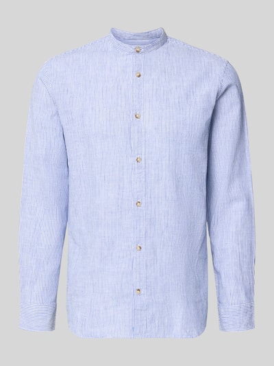 Produktfoto, Regular Fit Freizeithemd aus Baumwoll-Leinen-Mix von Jack & Jones in Hellblau mit feinen Streifen, Stehkragen, Knopfleiste, Modell SUMMER LINEN BLEND