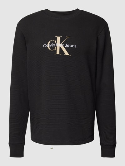 Calvin Klein Jeans Longsleeve in Waffelstruktur mit Label-Stitching Black 2