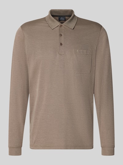 Produktfoto, Regular Fit Poloshirt aus Baumwoll-Mix von RAGMAN in Beige mit Brusttasche, elastische Abschlüsse, langärmeliges Design, glatte Textur