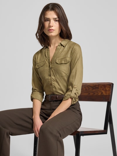 Vero Moda Bluzka koszulowa o kroju regular fit z mieszanki wiskozy model ‘BUMPY’ Oliwkowy 3