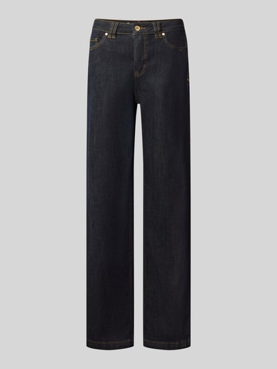 Productfoto, donkerblauwe straight fit jeans van katoenmix met goudkleurige stiksels, vlakke structuur, Straight Fit Jeans aus Baumwoll-Mix van Buena Vista, dames straight fit jeans