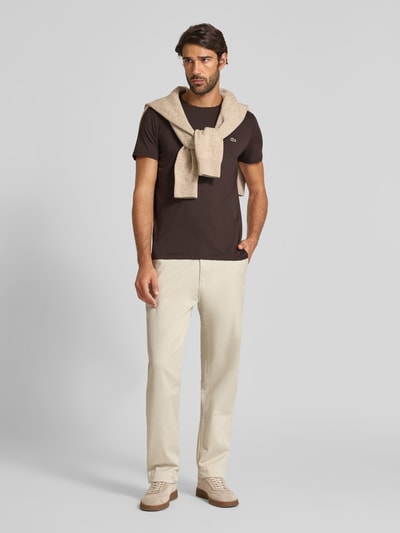 Lacoste Regular fit T-shirt van puur katoen, model 'SUPIMA' Donkerbruin - 1