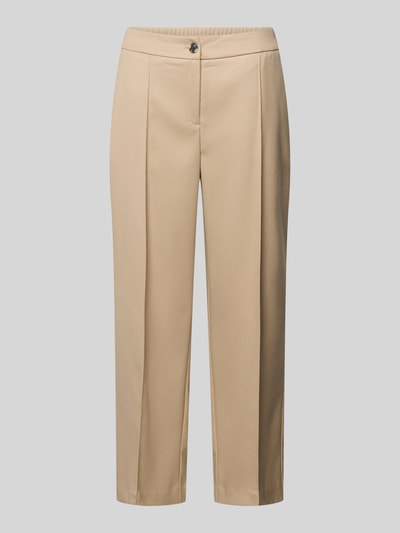 Produktfoto, Stoffhose mit Bügelfalte Modell 'Melane' von OPUS, Beige, Straight Fit, Material-Mix mit Viskose-Anteil, Knopf-Reißverschluss, Gesäßleistentasche, Bundweite 42 cm, Innenbeinlänge 67 cm bei Größe 36.