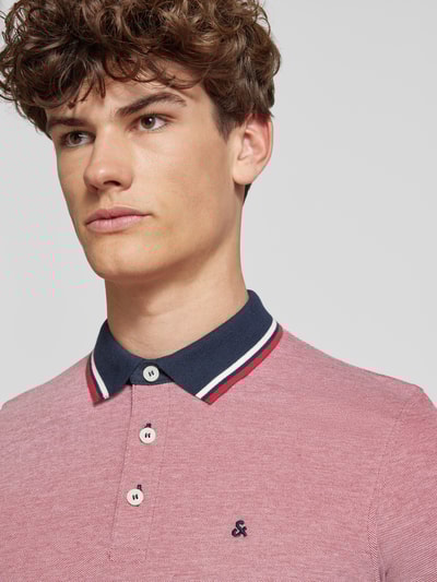Jack & Jones Slim Fit Poloshirt mit Logo-Stitching Modell 'PAULOS' Rot Melange 3