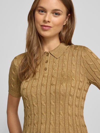 Lauren Ralph Lauren Strickshirt mit Zopfmuster und Polokragen Modell 'NATRISSA' Gold 3