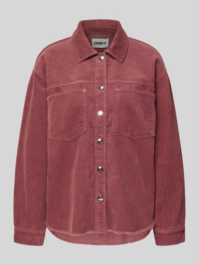 Produktfoto, Regular Fit Hemdjacke aus reiner Baumwolle Modell 'MAIKO-BITTEN' von ONLY, efekt: jednolity kolor, sztruks, nity, wykładany kołnierz, długi rękaw, mankiety, lekko zaokrąglone wykończenie, otwarta krawędź, kieszeń na piersi
