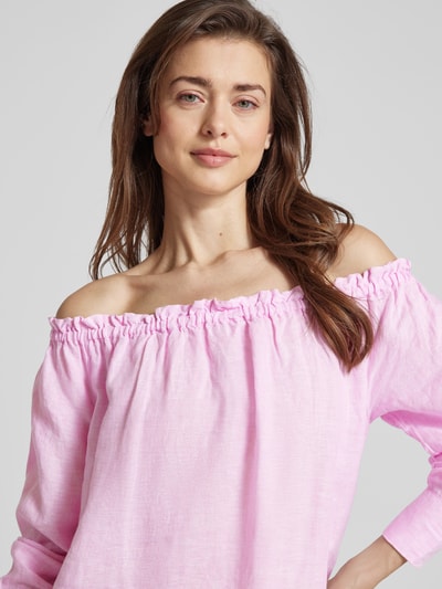 0039 Italy Knielange linnen off shoulder-jurk met manchetten Roze - 3