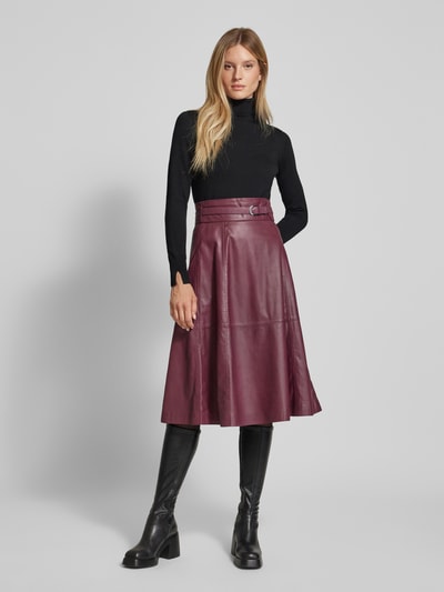 (The Mercer) N.Y. Knielange leren rok met tailleriem Bordeaux - 1