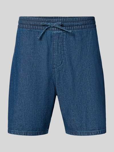 Produktfoto, Shorts mit elastischem Bund von REVIEW aus reiner Baumwolle in Blau, Regular Fit, sichtbare Struktur, elastischer Bund mit Tunnelzug