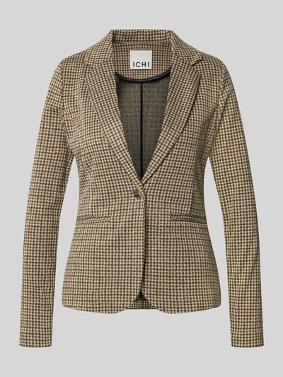 Produktfoto, Blazer mit Leistentaschen Modell 'KATE' von ICHI aus Viskose-Mix in Braun-Beige mit Reverskragen und Knopfverschluss, taillierter Schnitt