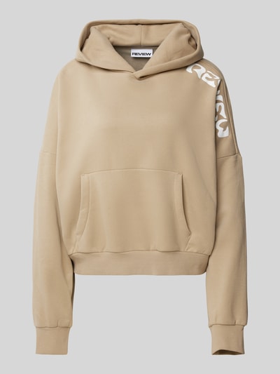 Review Hoodie mit Label-Print Taupe 1