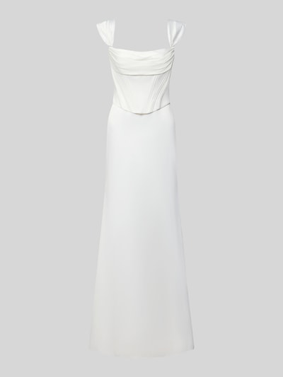 Produktfoto, Abendkleid mit Karree-Ausschnitt von LUXUAR FASHION in Weiß, A-Linie, Maxikleid, Drapierungen, glatte Textur, klassische Eleganz