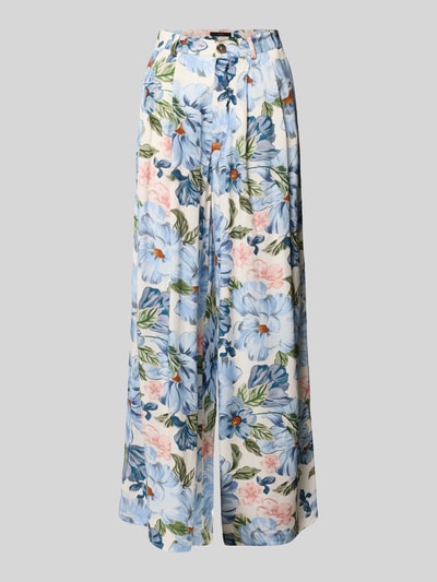 Produktfoto, Palazzo Hose mit Viskose-Mix mit Biesen von Oui, kwiatowy wzór, mieszanka wiskozy z lnem, krój wide leg fit, zaszewki, wpuszczane kieszenie, zapięcie na guzik i zamek błyskawiczny, szerokość w rozmiarze 36: 37 cm, długość wewnętrzna nogawki w rozmiarze 36: 81 cm
