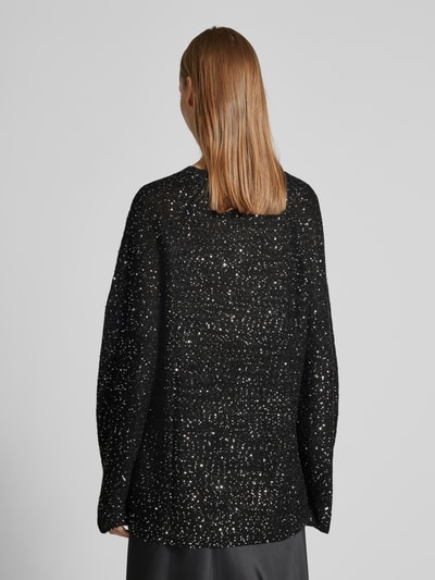 Vero Moda Regular Fit Strickpullover mit Paillettenbesatz Modell 'LEILANI' Metallic Black Melange 5