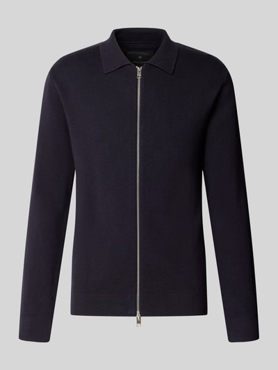 Produktfoto, Cardigan mit Zweiwege-Reißverschluss Modell 'MILANO' von JACK & JONES Premium, reine Baumwolle, dunkelblau, Umlegekragen, glatte Textur, Regular Fit