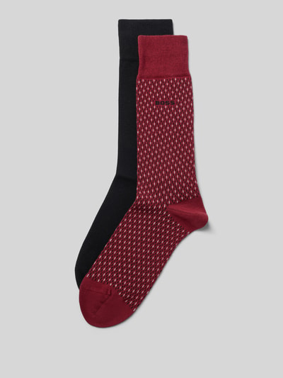 Produktfoto, Socken aus Baumwoll-Mix im 2er-Pack von BOSS, ein Paar schwarz, ein Paar rot gemustert, glatte Textur, Herren Socken von BOSS