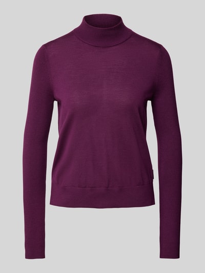 HUGO Strickpullover aus Schurwolle mit Label-Detail Modell 'Sedennian' Aubergine 1