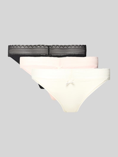 Produktfoto, String aus Baumwoll-Mix im 3er-Set Modell 'TRIPLET LACE BRIEF' von HUGO, Optik: Unifarben, Spitzenbesatz, Label-Stitching-Applikation, Bundabschluss: Elastisch, Multipack: 3er-Pack, Material: Baumwoll-Mix.