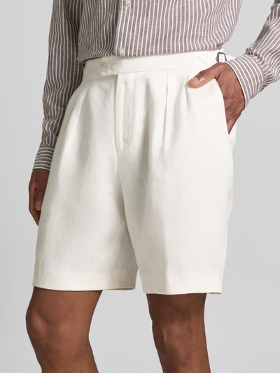 BOSS Tapered Fit Shorts aus reinem Leinen Modell 'PERIN' Weiss 3
