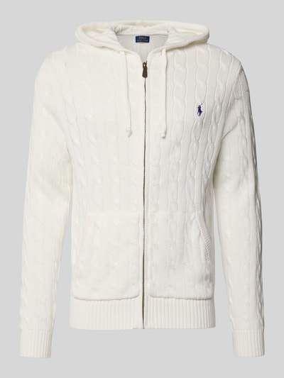Produktfoto, Regular Fit Strickjacke aus reiner Baumwolle von Polo Ralph Lauren, weißer Farbton, Zopfmuster, Herren Strickjacke