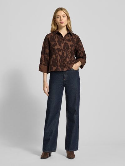 Jake*s Studio Woman Twill Hemdjacke mit Knopfverschluss und Kentkragen Dunkelbraun 1