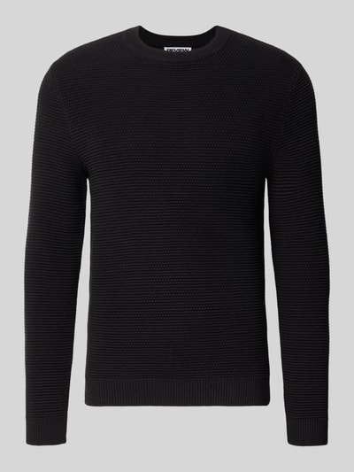 Produktfoto, Regular Fit Strickpullover aus reiner Baumwolle von REVIEW in Schwarz mit gerippten Abschlüssen und Langarm, strukturierte Textur