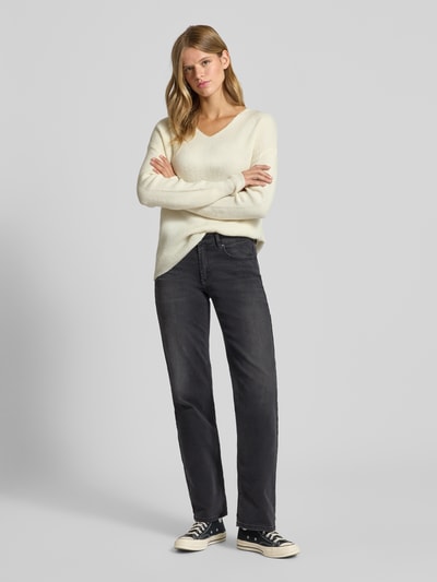 Only Regular Fit Strickpullover mit V-Ausschnitt Modell 'CAMILLA' Offwhite Melange 1