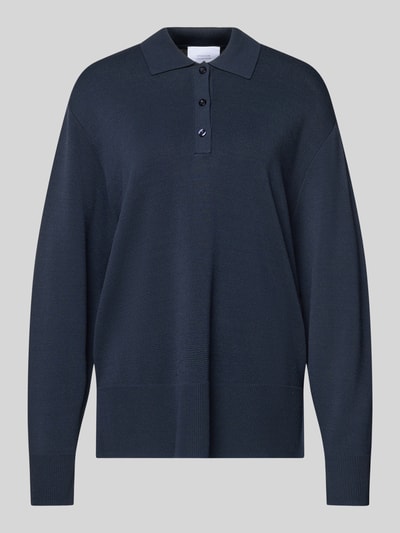 Produktfoto, dunkelblaues Strick-Polohemd im Wide Fit mit Polo-Kragen, elastischen Ärmelabschlüssen, curated by Tinvcb, Damen Longsleeve