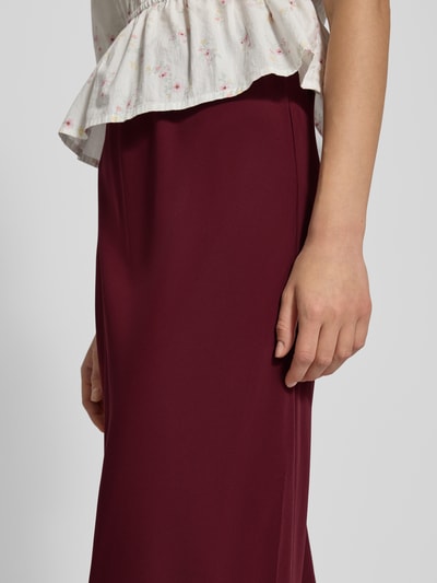 Pieces Uitlopende midirok met elastische band, model 'FRANAN' Donkerrood - 3