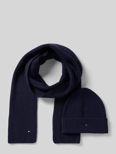 Tommy Hilfiger Muts en sjaal in een set van een mix van katoen en kasjmier met cadeaubox Marineblauw - 1