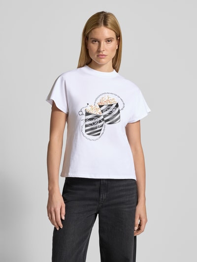 GUESS Regular Fit T-Shirt mit Ziersteinbesatz Modell 'Popcorn' Weiss 4
