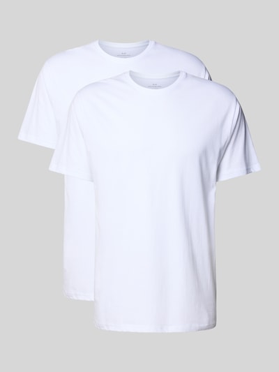 Produktfoto, T-shirt met ronde hals in set van 2 van Götzburg, puur katoen, regular fit, wit, gladde textuur.