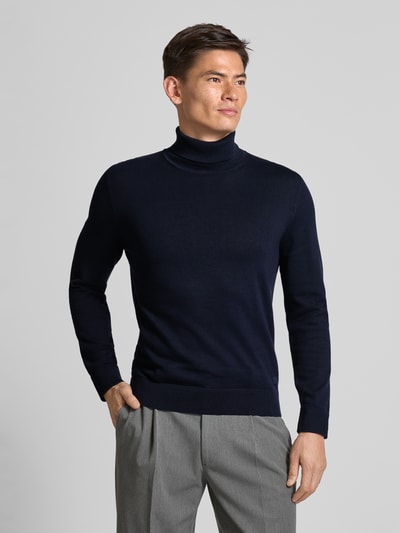 s.Oliver RED LABEL Regular Fit Rollkragenpullover aus Baumwolle mit gerippten Abschlüssen Dunkelblau 4