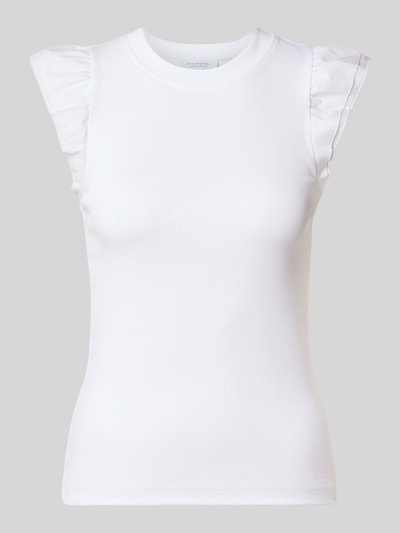 Productfoto, Slim Fit T-Shirt aus katoenmix van Rich & Royal in wit met ruches, ronde hals, kapmouwen, dames t-shirt