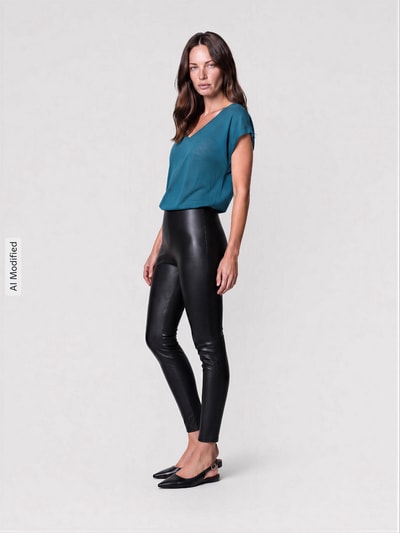 Raffaello Rossi Slim fit kunstleren broek van viscosemix model 'RESA' Zwart - 1