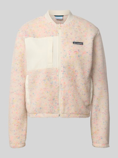 Produktfoto, Regular Fit Jacke mit Stehkragen von Columbia in pastellfarbenem Fleece, patch mit logo, krój regular fit, kieszeń napoleonka i kieszenie boczne, zamek błyskawiczny, długość pleców w rozmiarze S: 49 cm, szerokość ramion w rozmiarze S: 44 cm, szerokość w rozmiarze S: 50 cm, długość rękawa w rozmiarze S: 61 cm